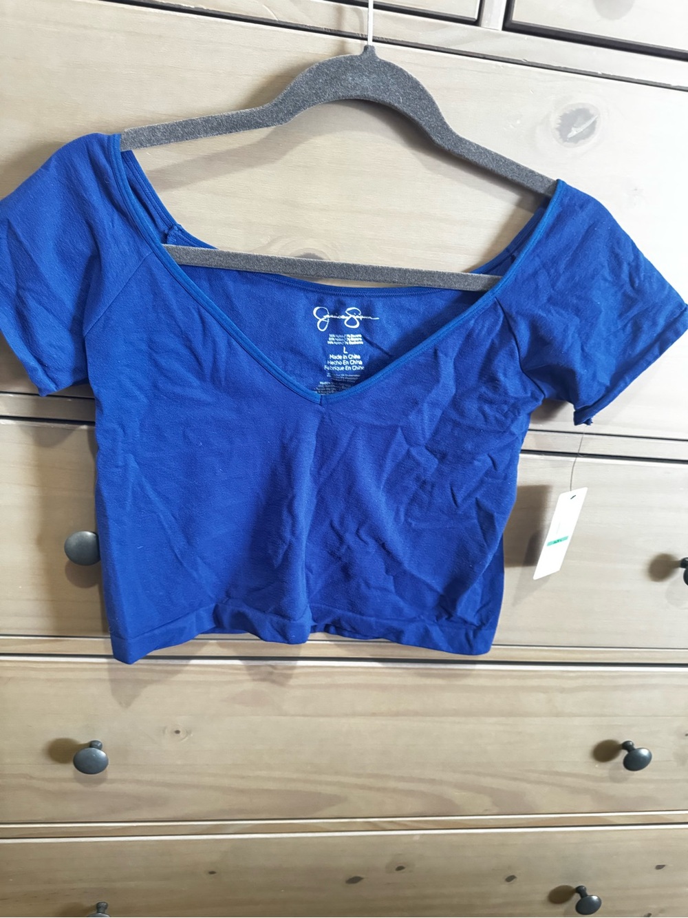 Jessica Simpson Royal Blue V-Neck Short Sleeve Crop Top